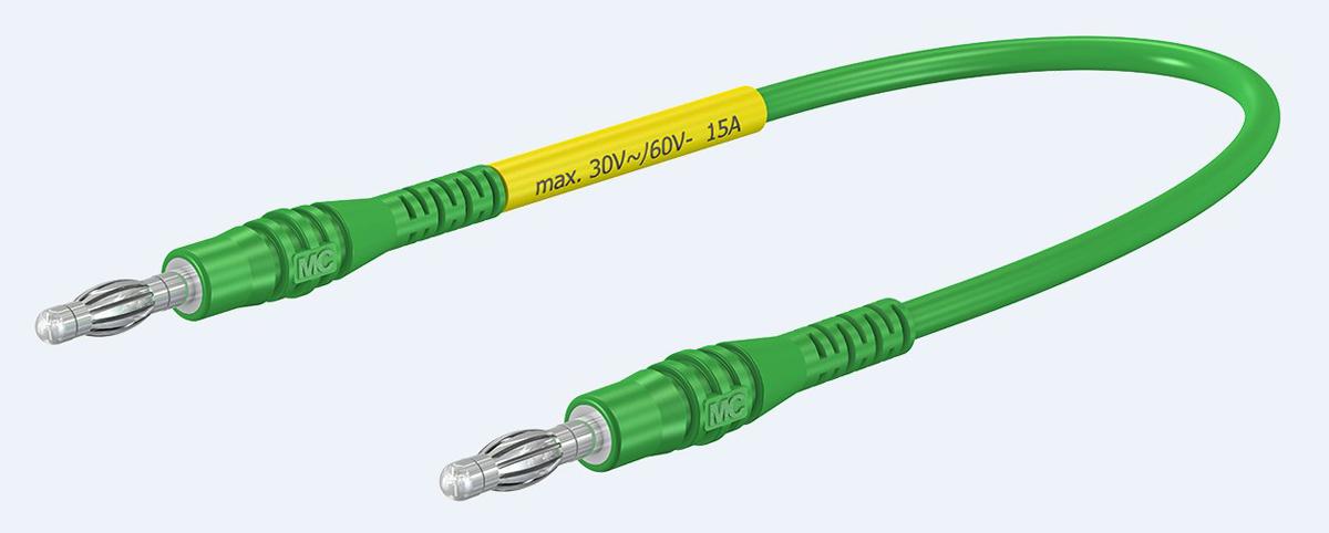 Produktfoto 1 von Staubli Messleitung 4mm Stecker / Stecker, Grün PVC-isoliert 1m, 30 V ac, 60V dc / 15A