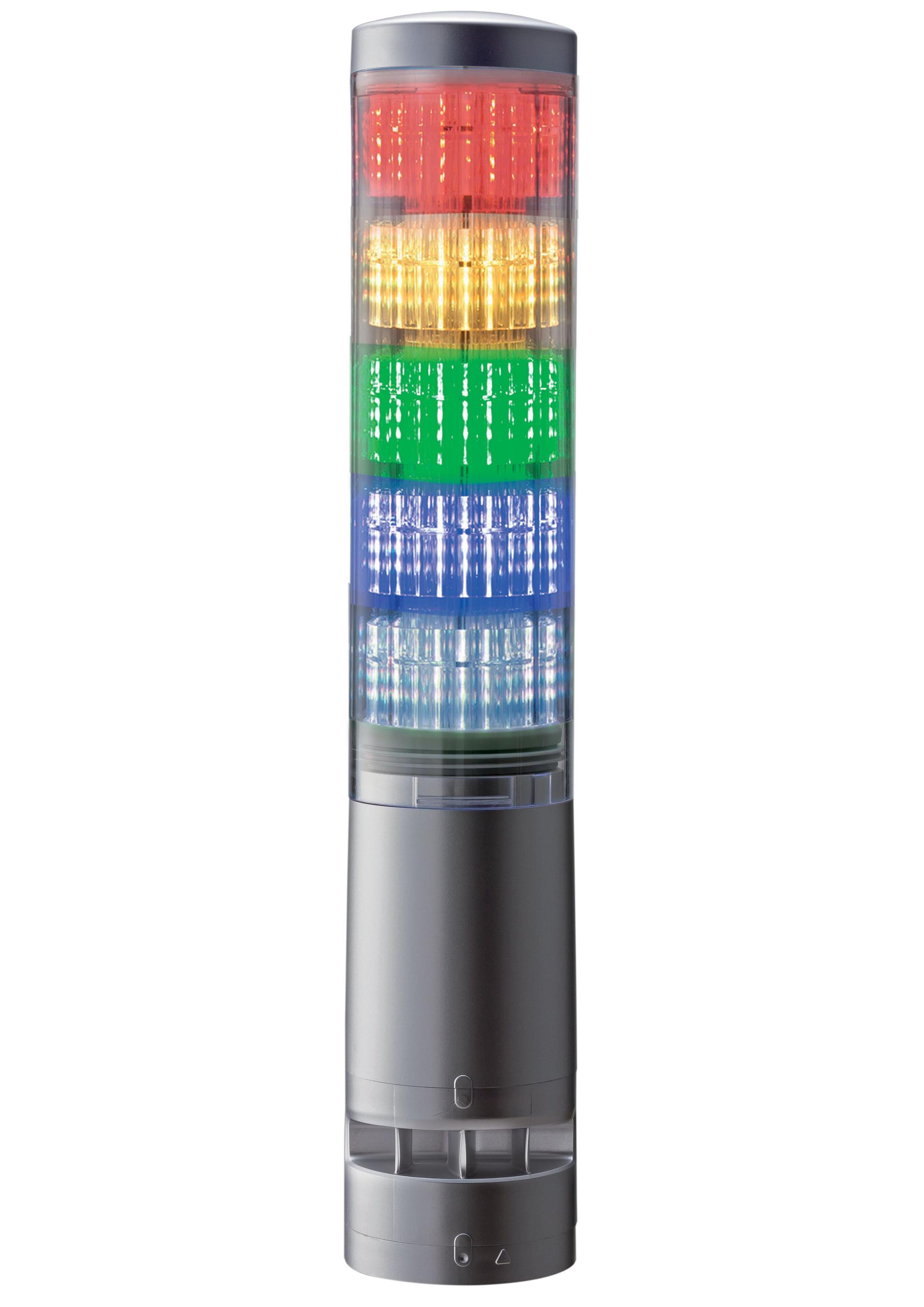 Produktfoto 1 von Patlite LA6 RGB-LED Signalturm 5-stufig Linse Klar LED RGB-mehrfarbig + Summer Verschiedene Lichteffekte 330mm