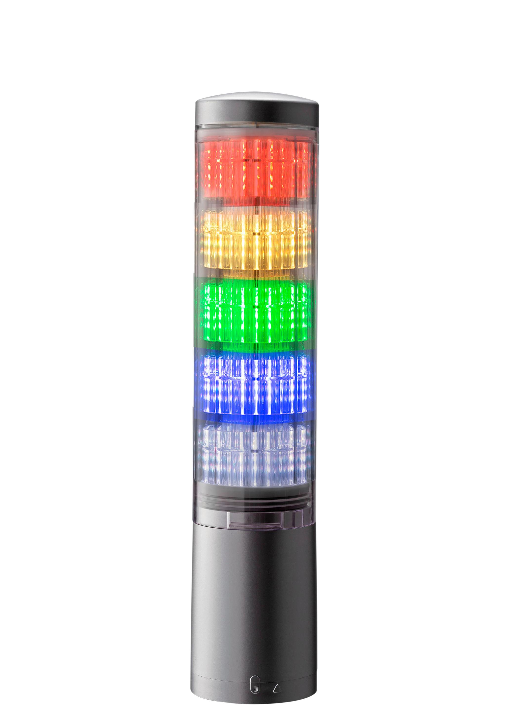 Produktfoto 1 von Patlite LA6 RGB-LED Signalturm 5-stufig Linse Klar LED RGB-mehrfarbig Verschiedene Lichteffekte 290mm Multifunktion