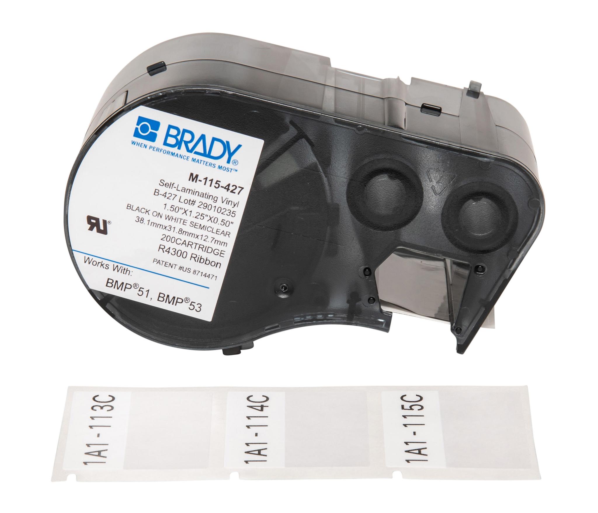 Produktfoto 1 von Brady B-427 Self-laminating Vinyl Beschriftungsband Schwarz für BMP51, BMP53 auf Weiß/Transparent