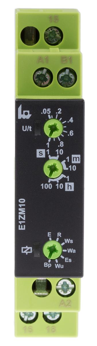 Produktfoto 1 von Tele E1ZM10 Zeitrelais, DIN-Schienen, 0.05 s → 100h, 24 → 240V ac/dc, 1 Kont. Multifunktion, 1-poliger