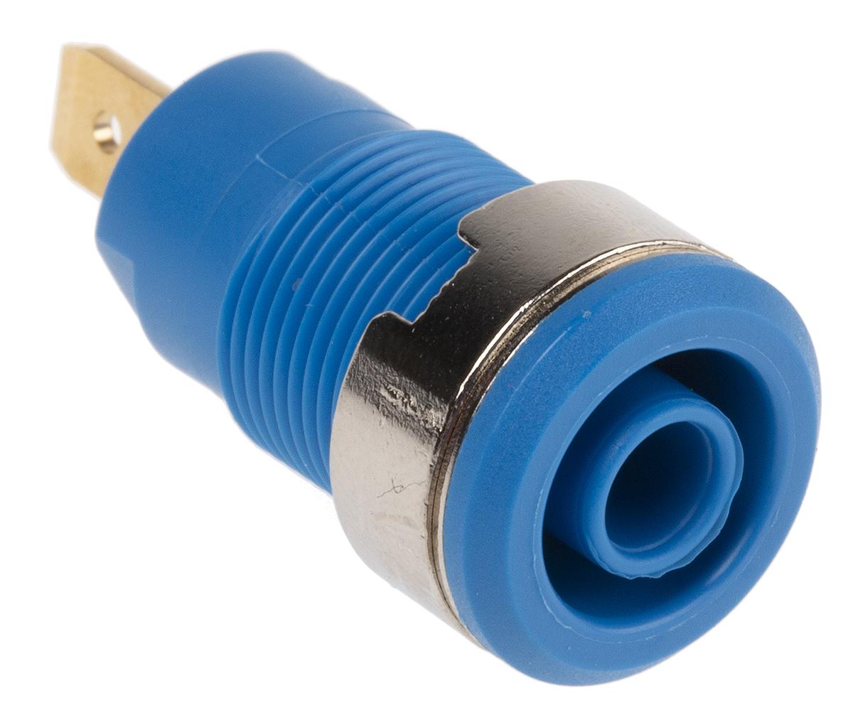 Produktfoto 1 von Multi Contact 4 mm Bananenbuchse Blau, Kontakt vergoldet, 1000V / 24A Flachstecker