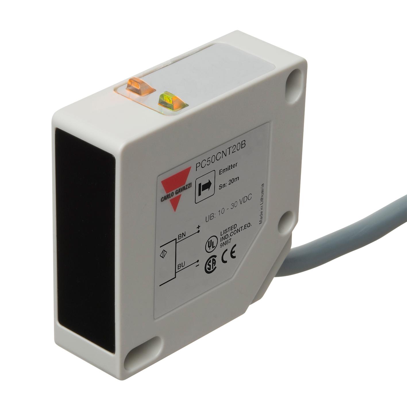 Produktfoto 1 von Carlo Gavazzi Rechteckig Optischer Sensor, Durchgangsstrahl, Bereich 20000 mm, NPN Ausgang, Anschlusskabel,