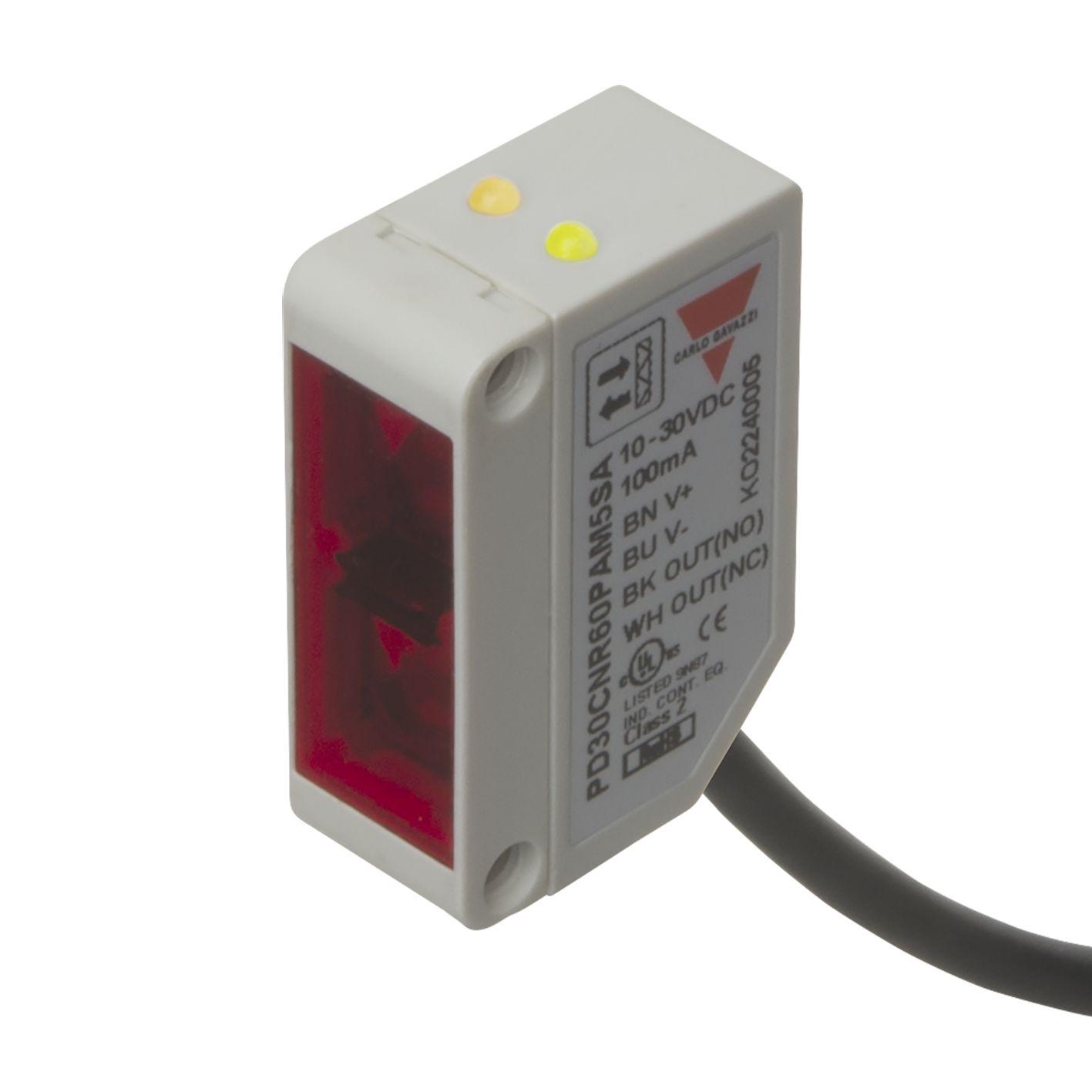 Produktfoto 1 von Carlo Gavazzi Rechteckig Optischer Sensor, Diffuse Reflektor, Bereich 0 → 200 mm, PNP Ausgang, Anschlusskabel,