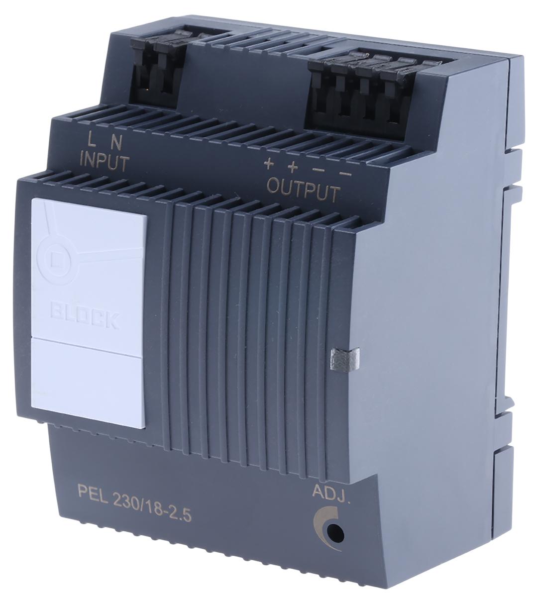 Produktfoto 1 von Block PEL 230 Switch-Mode DIN-Schienen Netzteil 45W, 85 → 264V ac, 18V dc / 2.5A