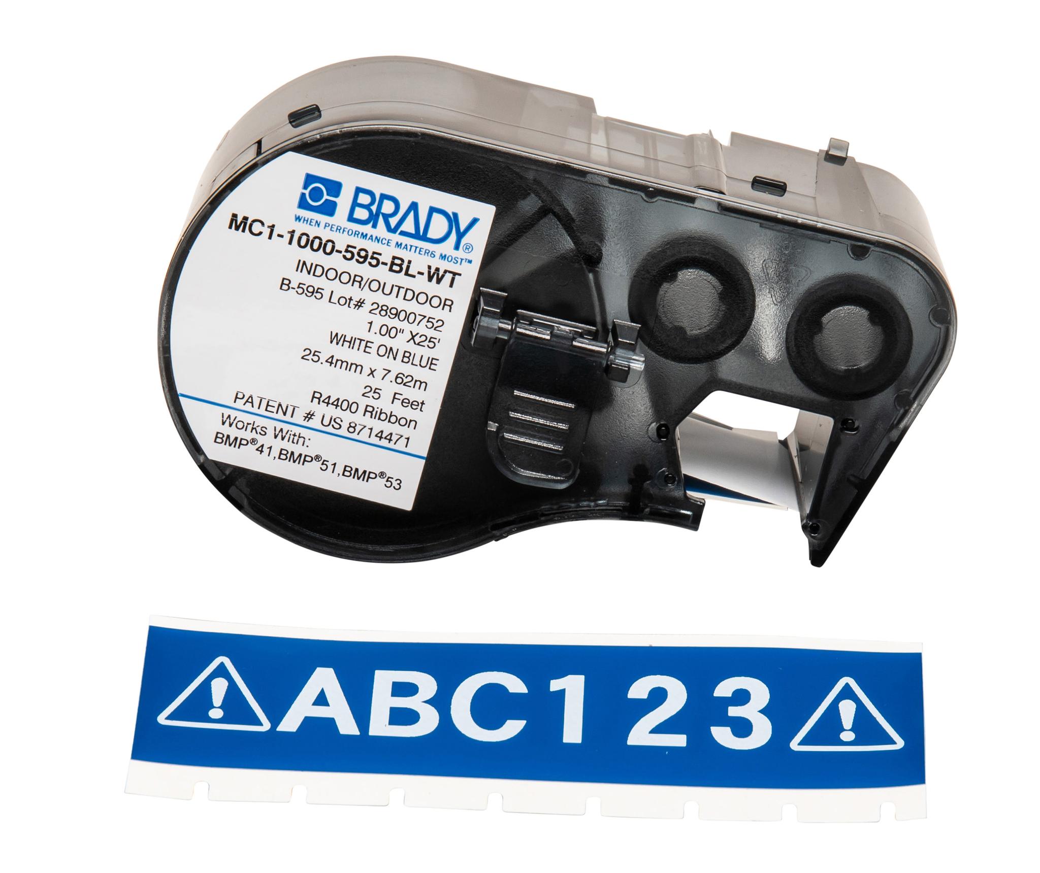 Produktfoto 1 von Brady B-595 Vinyl Beschriftungsband Weiß für BMP41, BMP51, BMP53 auf Blau