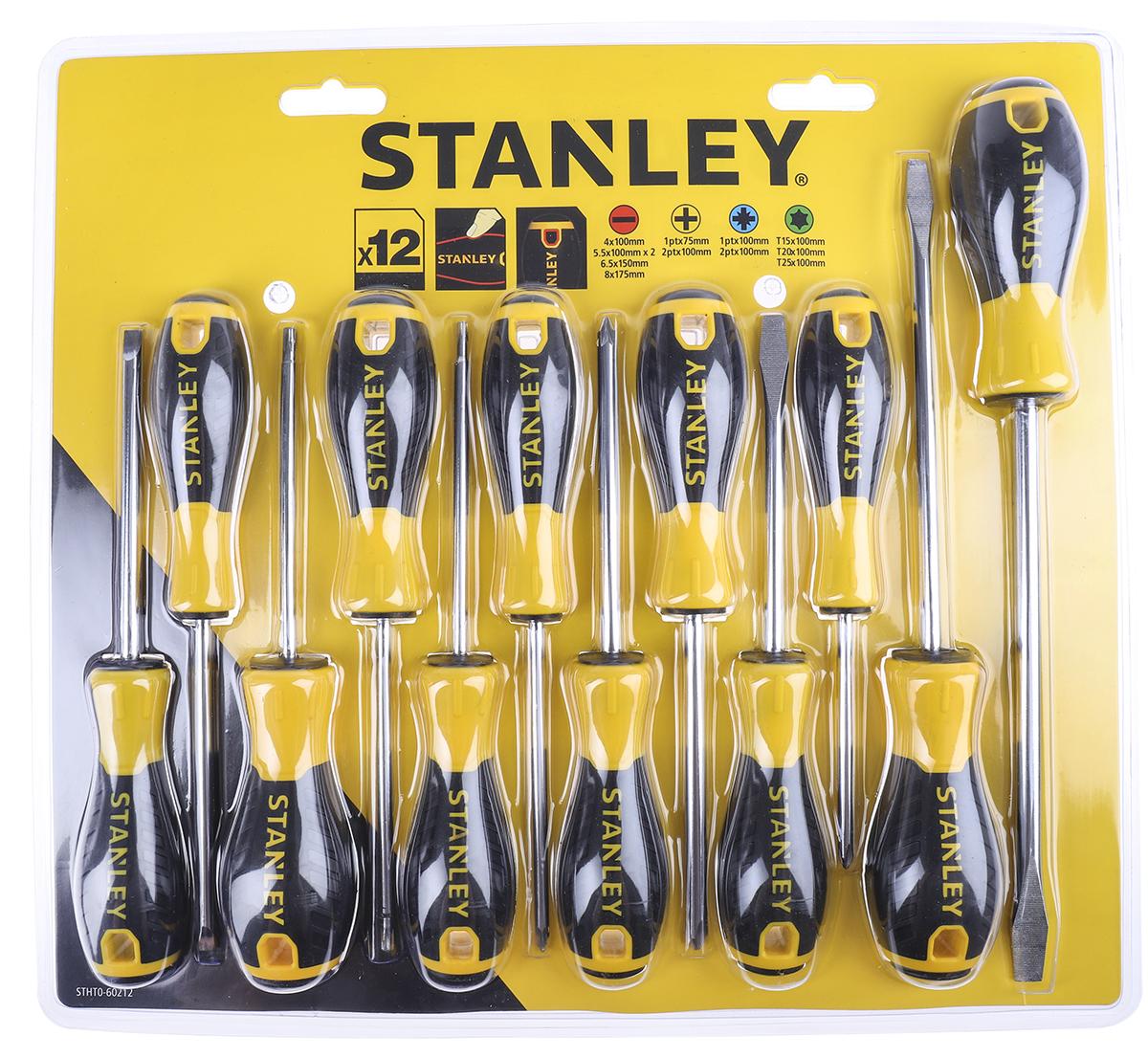 Stanley Standard-Schraubendrehersatz, 12-teilig Kreuzschlitz, Pozidriv, Schlitz, Torx