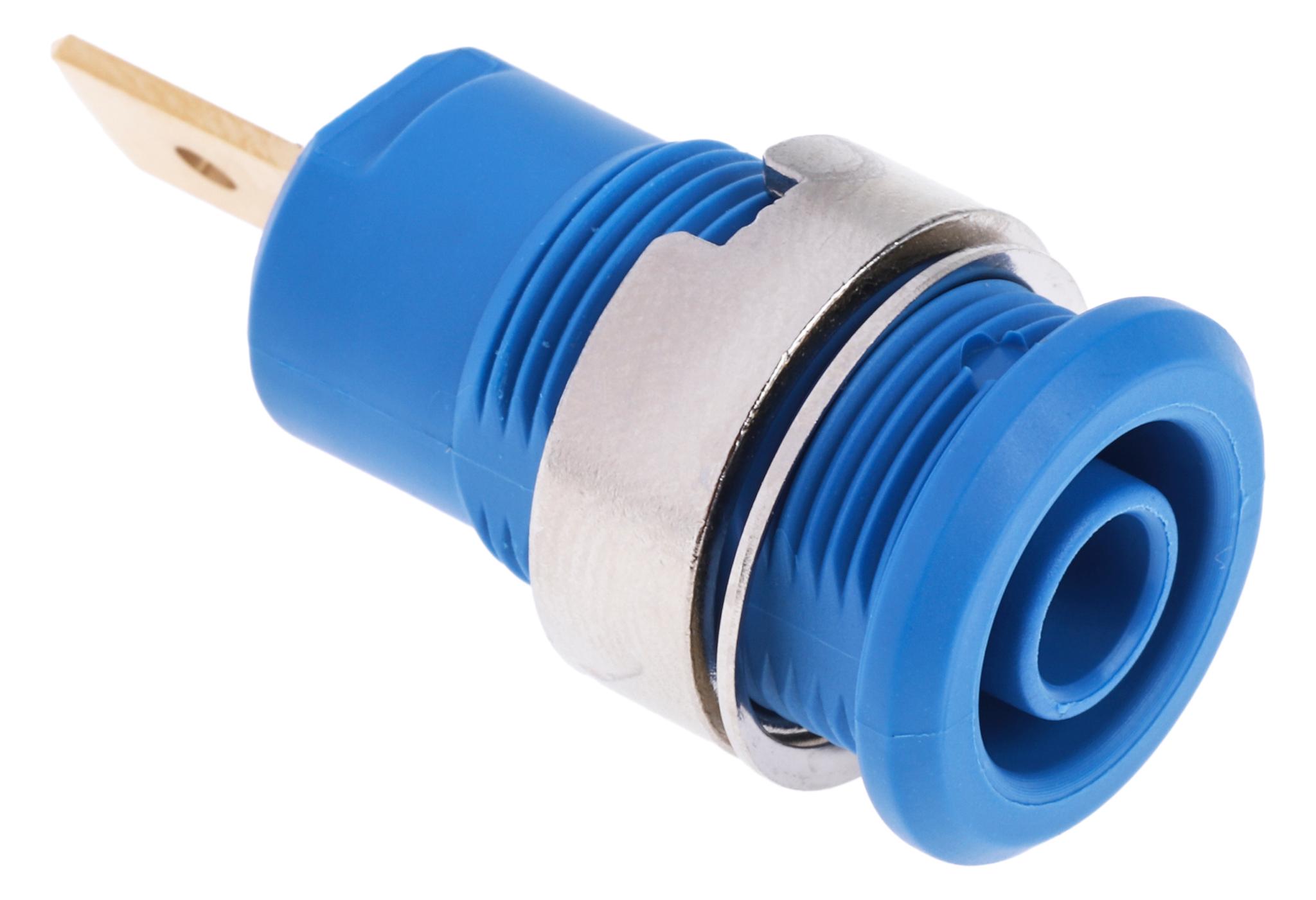 Produktfoto 1 von Stäubli 4 mm Bananenbuchse Blau, Kontakt vergoldet, 1000V / 32A Flachstecker