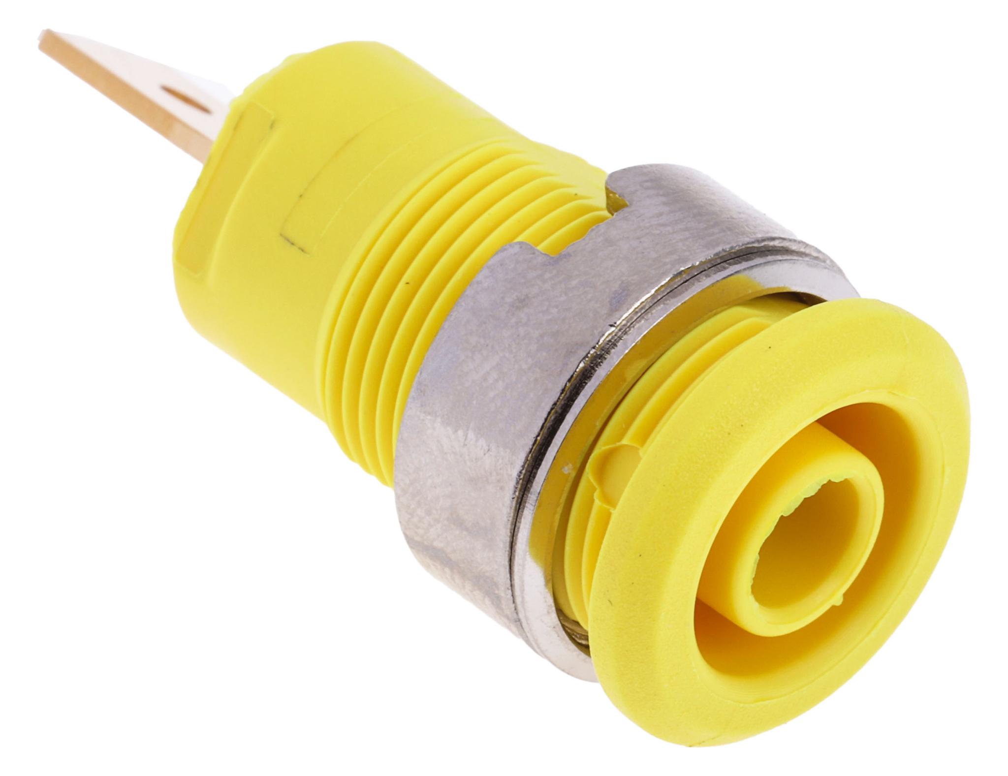 Produktfoto 1 von Stäubli 4 mm Bananenbuchse Gelb, Kontakt vergoldet, 1000V / 32A Flachstecker