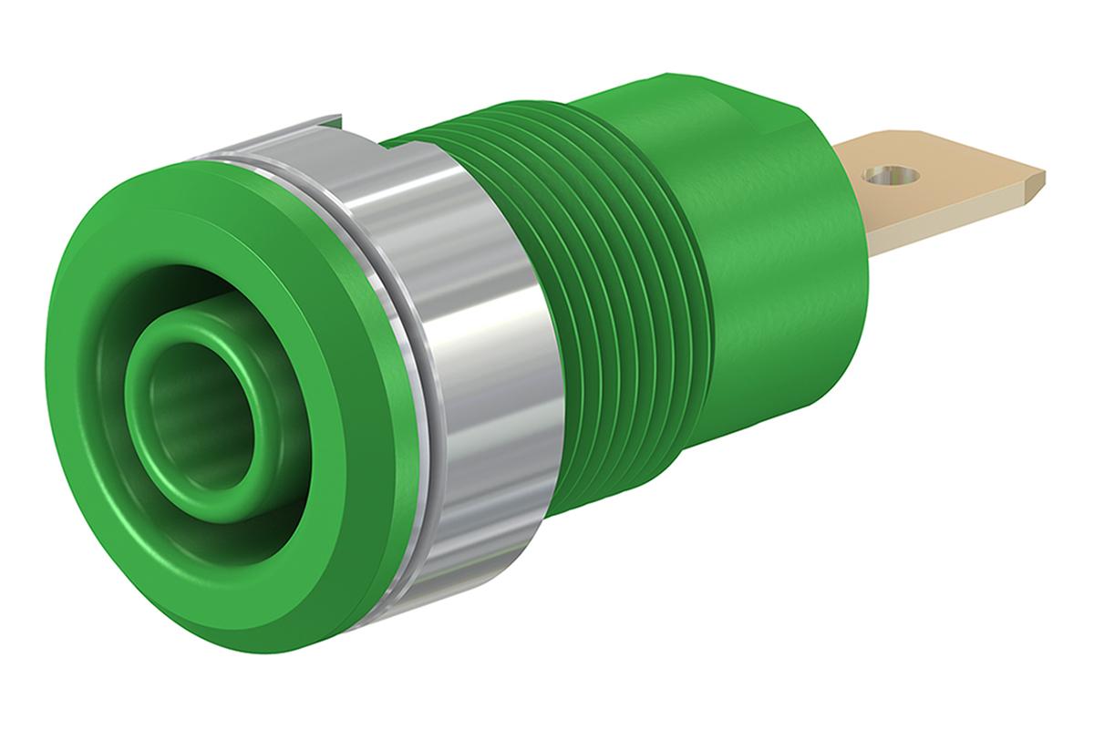 Stäubli 4 mm Bananenbuchse Grün, Kontakt vergoldet, 1000V / 32A Flachstecker