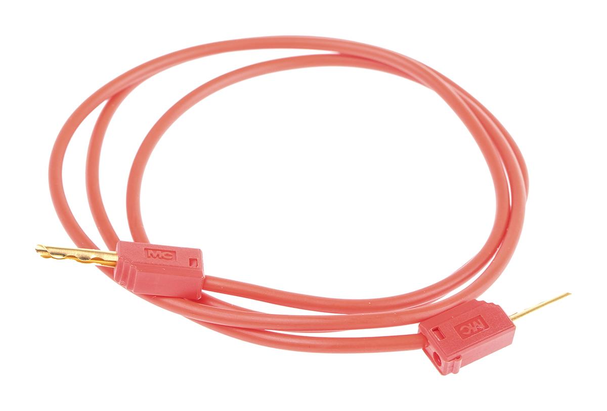 Produktfoto 1 von Staubli Messleitung 2 mm Stecker / Stecker, Rot PVC-isoliert 600mm, 30 V ac, 60V dc / 10A