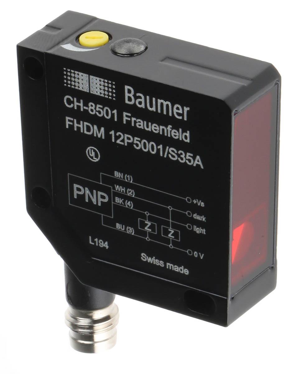 Produktfoto 1 von Baumer FHDM 12P Kubisch Optischer Sensor, Diffuse, Bereich 15 mm → 300 mm, PNP Ausgang, 4-poliger