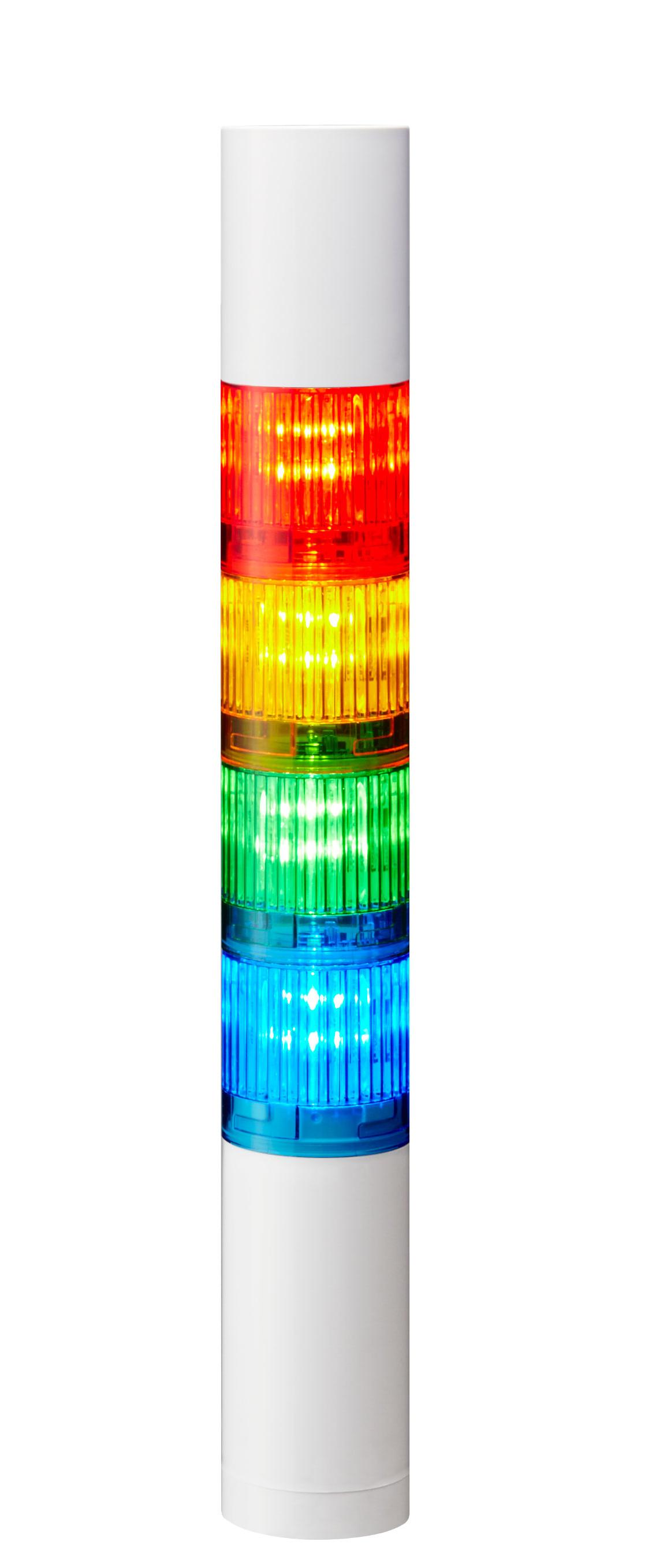 Produktfoto 1 von Patlite LR4 LED Signalturm bis 4-stufig mehrfarbig LED Rot/Gelb/Grün/Blau + Summer Blitz, Dauer 293.5mm Multifunktion