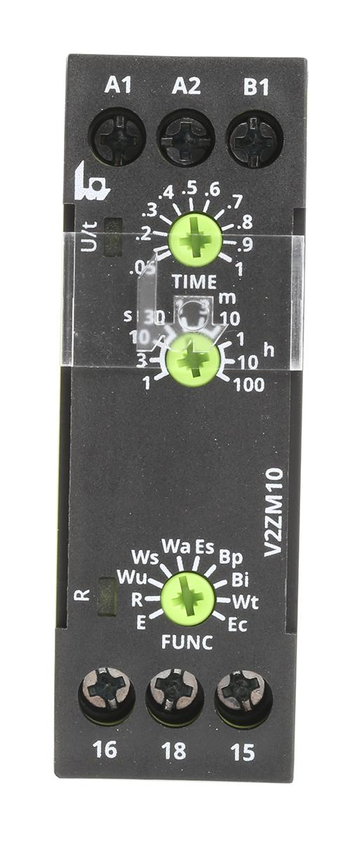 Produktfoto 1 von Tele V2ZM10 Zeitrelais, DIN-Schienen, 0,05s, 12 → 240V ac/dc, 1 Kont. Multifunktion, 1-poliger Wechsler