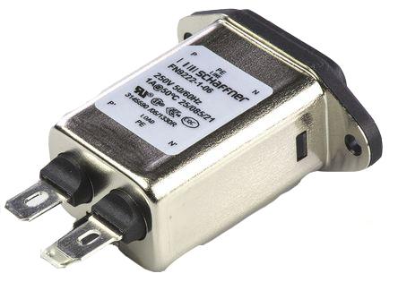 Schaffner C14 IEC Filter Stecker, 250 V ac / 1A, Tafelmontage / Flachsteck-Anschluss