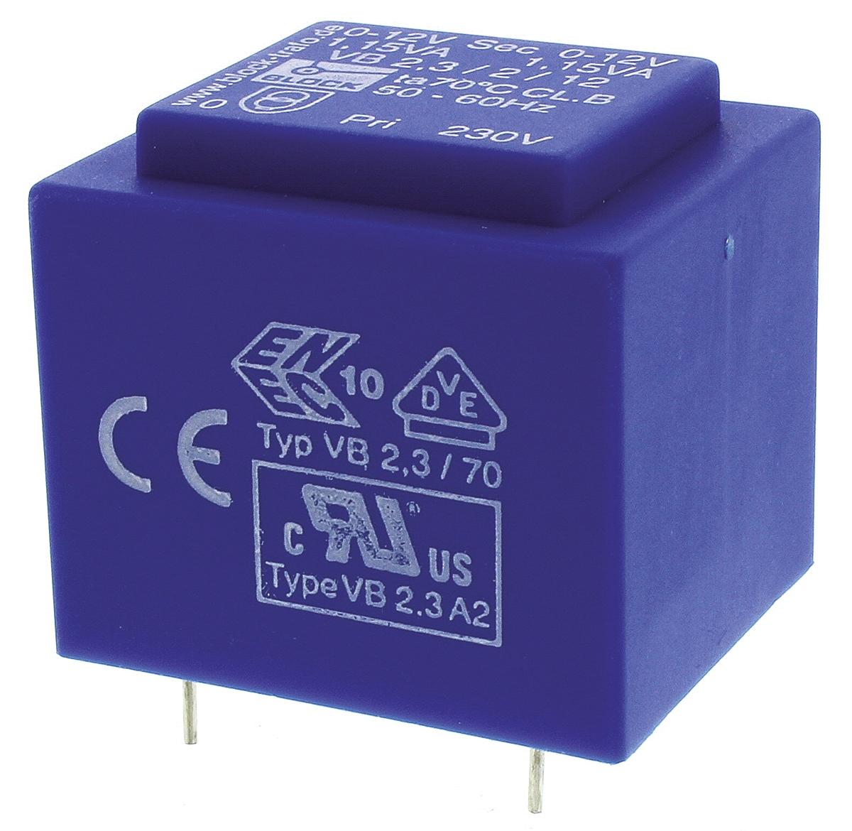 Block Printtrafo, Trafo 230V ac / 12V ac 2.3VA 2 Ausg. 32.3mm x 29mm x 27.3mm 139g Durchsteckmontage