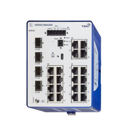 Produktfoto 1 von Hirschmann BOBCAT Ethernet-Switch, 24 x RJ45 / 1000 → 2500Mbit/s für DIN-Schienen, 12 → 24V dc