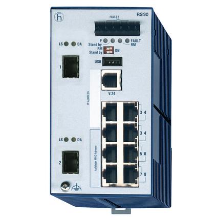 Produktfoto 1 von Hirschmann Ethernet-Switch, 8 x RJ45 / 1000Mbit/s, bis 128km für DIN-Schienen, 60V dc