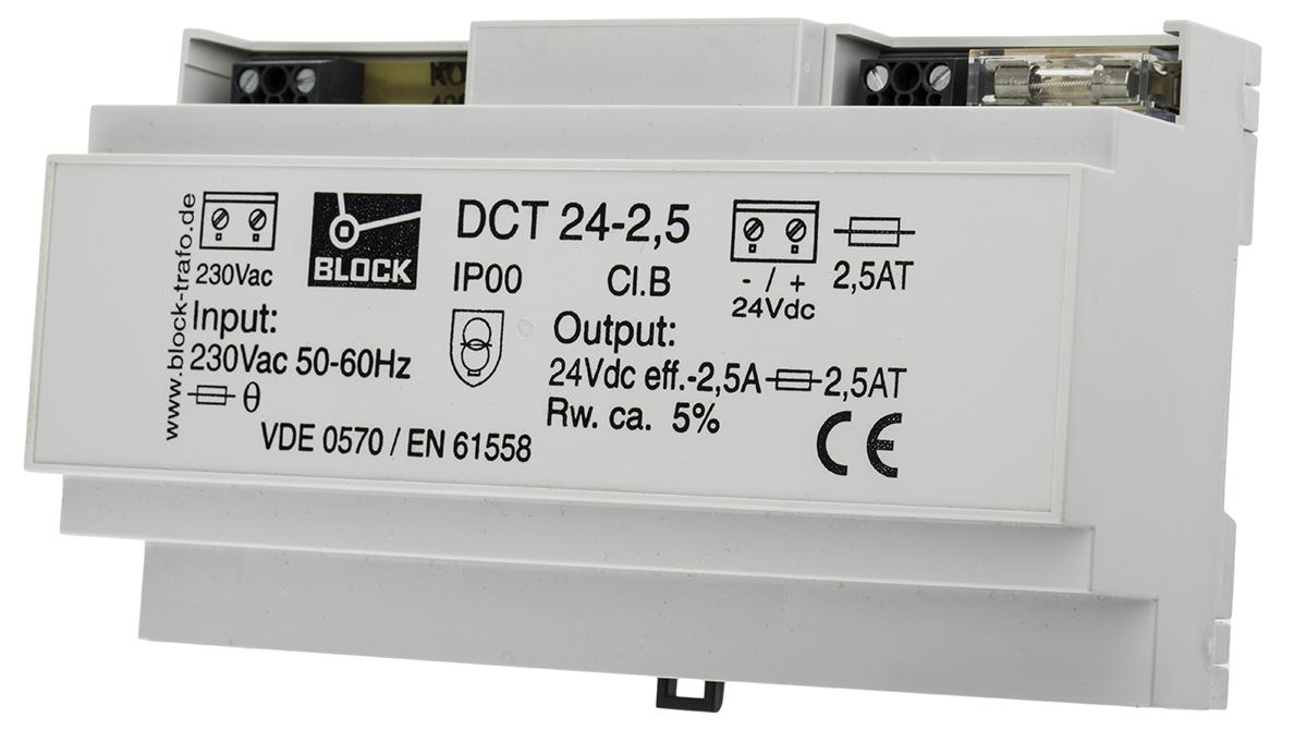 Produktfoto 1 von Block DCT Linear DIN-Schienen Netzteil 60W, 230V ac, 24V dc / 2.5A