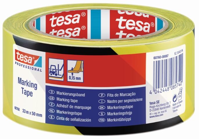 Tesa PVC Trassierband Schwarz, Gelb Typ Bodenmarkierungsband, Stärke 0.15mm, 50mm x 33m