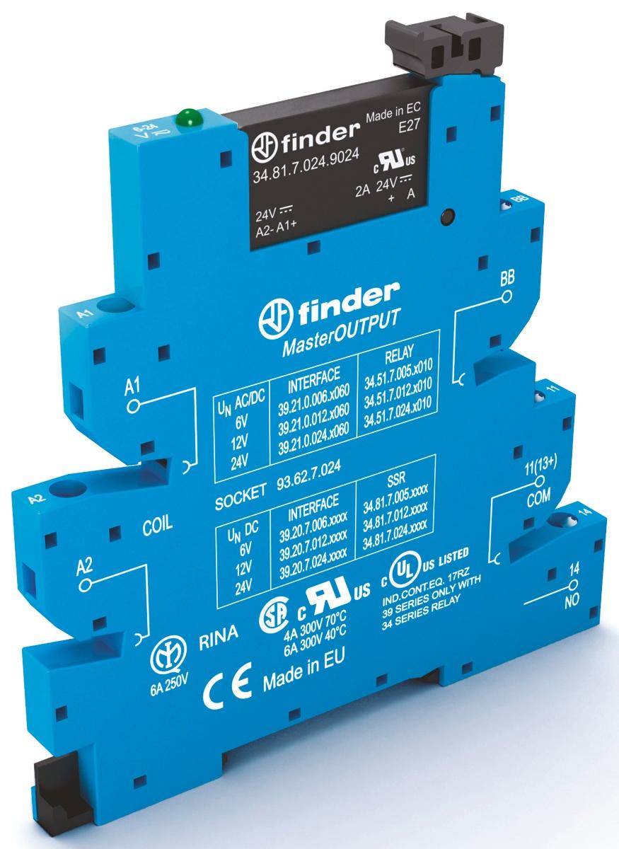 Produktfoto 1 von Finder Series 39 Halbleiter-Interfacerelais, 6 A max., DIN-Schienen 88 V min. 24 V dc max. / 138 V max. DC