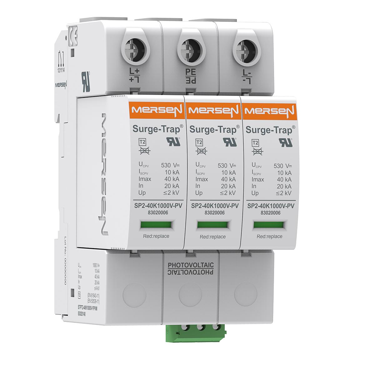 Mersen STPT2 Überspannungsschutzgerät Mersen SPD-Überwachung Typ 2 40kA 1060 V dc, DIN-Schienen Montage, 54 x 70 x