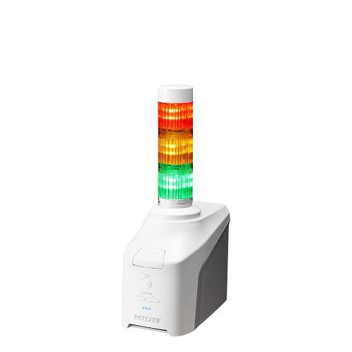 Produktfoto 1 von Patlite NHV4 LED Signalturm 3-stufig Linse Mehrfarbig LED Orange, Grün, Rot + Sprachansagesystem Verschiedene