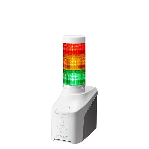 Produktfoto 1 von Patlite NHV6 LED Signalturm 3-stufig Linse Mehrfarbig LED Orange, Grün, Rot + Sprachansagesystem Verschiedene