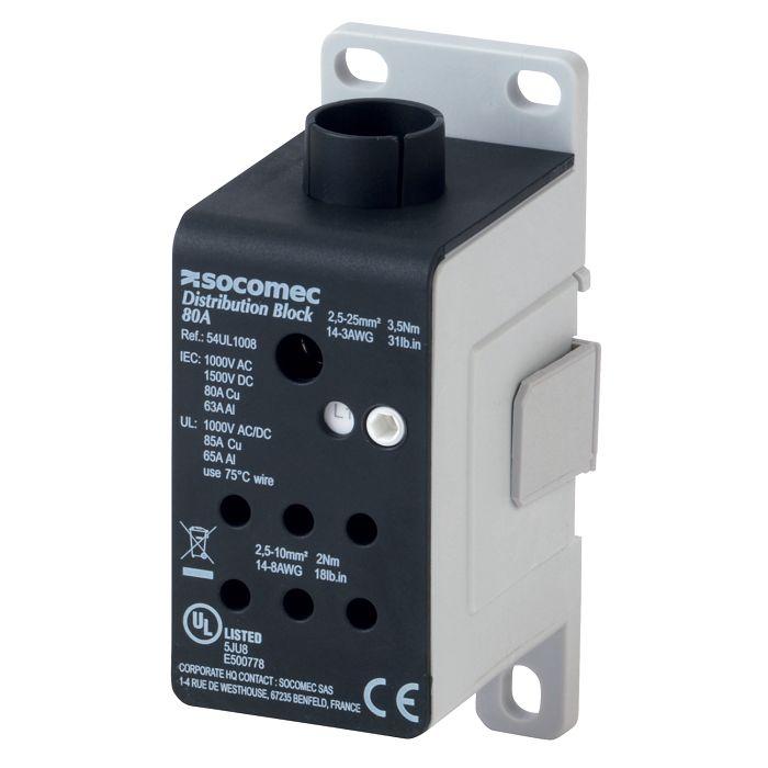 Produktfoto 1 von Socomec Einsteck Verteilerblock 1-polig , 3 AWG, 8 AWG, 10 AWG, Aluminium, IP20