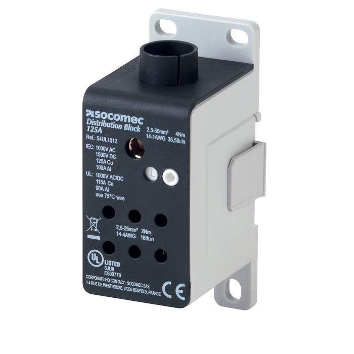 Produktfoto 1 von Socomec Einsteck Verteilerblock 1-polig , 1 AWG, 2 AWG, 4 AWG, 6 AWG, Aluminium, IP20