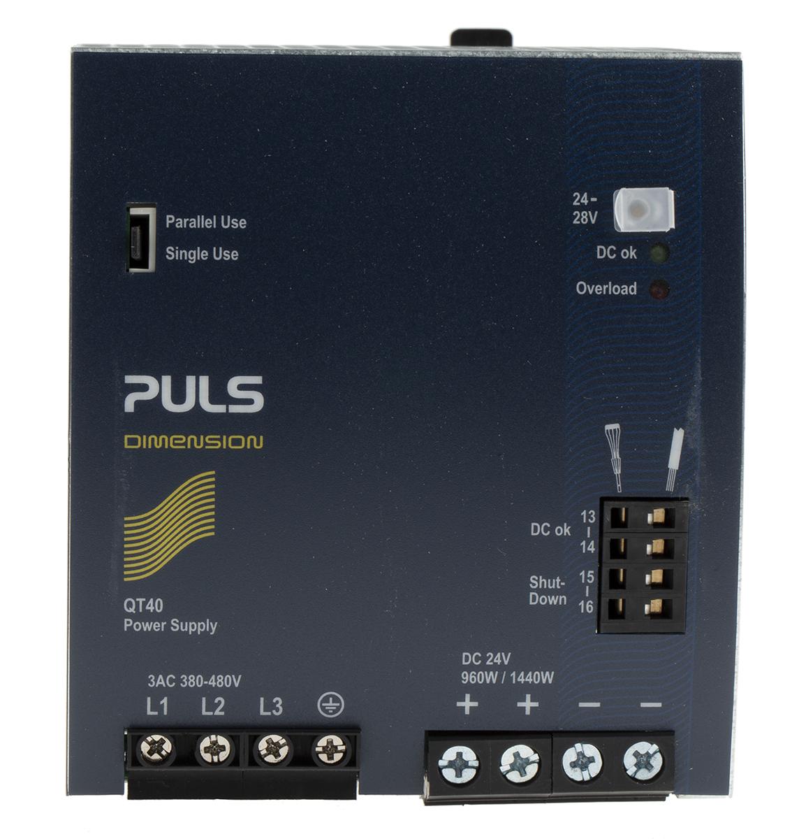 Produktfoto 1 von PULS DIMENSION Q 3-Phasen Switch-Mode DIN-Schienen Netzteil 960W, 380 → 480V ac, 24V dc / 40A