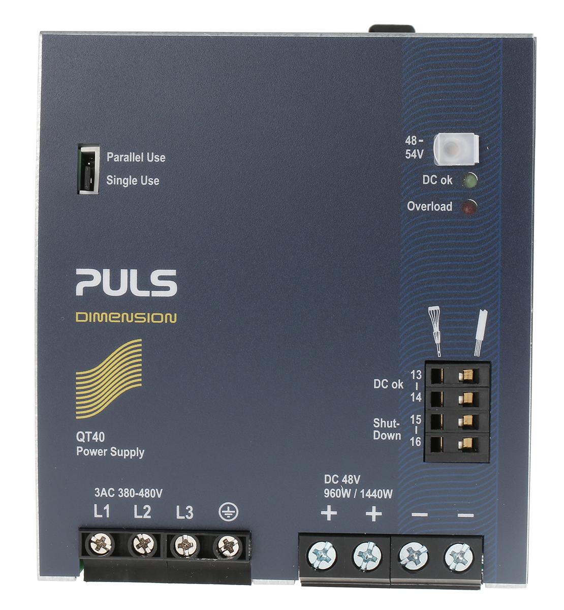 Produktfoto 1 von PULS DIMENSION Q 3-Phasen Switch-Mode DIN-Schienen Netzteil 960W, 323 → 576 V ac, 450 → 800 V dc, 48V dc