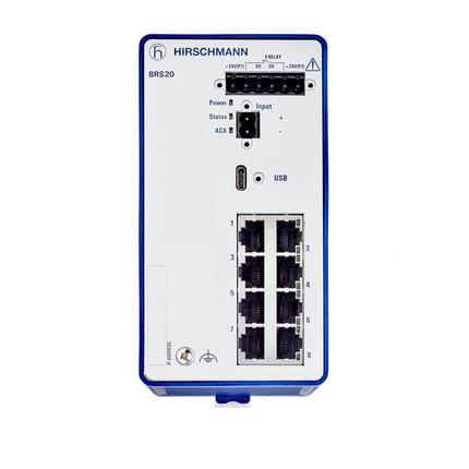 Produktfoto 1 von Hirschmann BOBCAT Ethernet-Switch, 8 x RJ45 / 1000 → 2500Mbit/s, bis 100m für DIN-Schienen, 12 → 24V dc