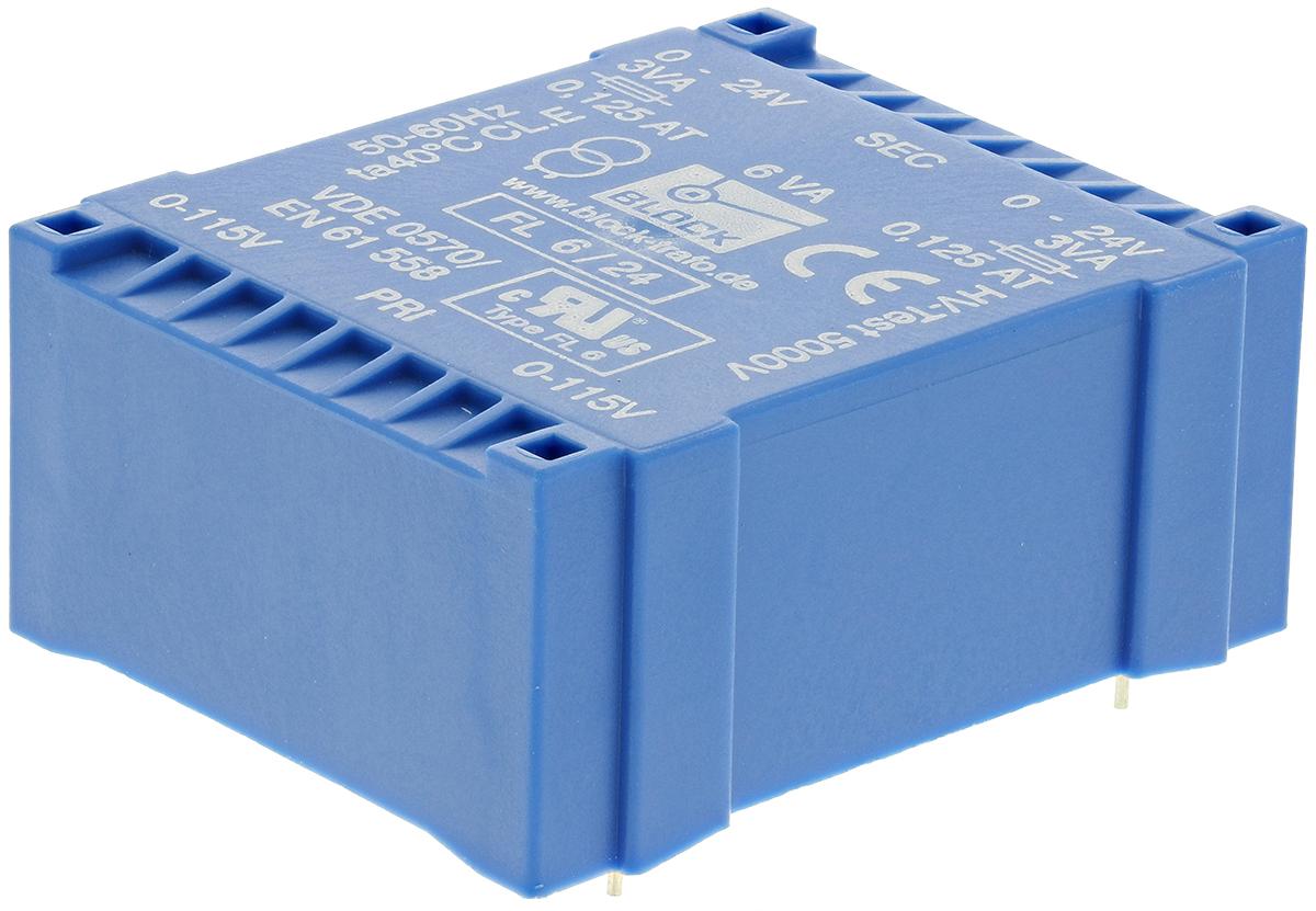 Block Printtrafo, Trafo 115V ac, 230V ac / 24V ac 6VA 2 Ausg. 53mm x 22.6mm x 44mm 175g Durchsteckmontage