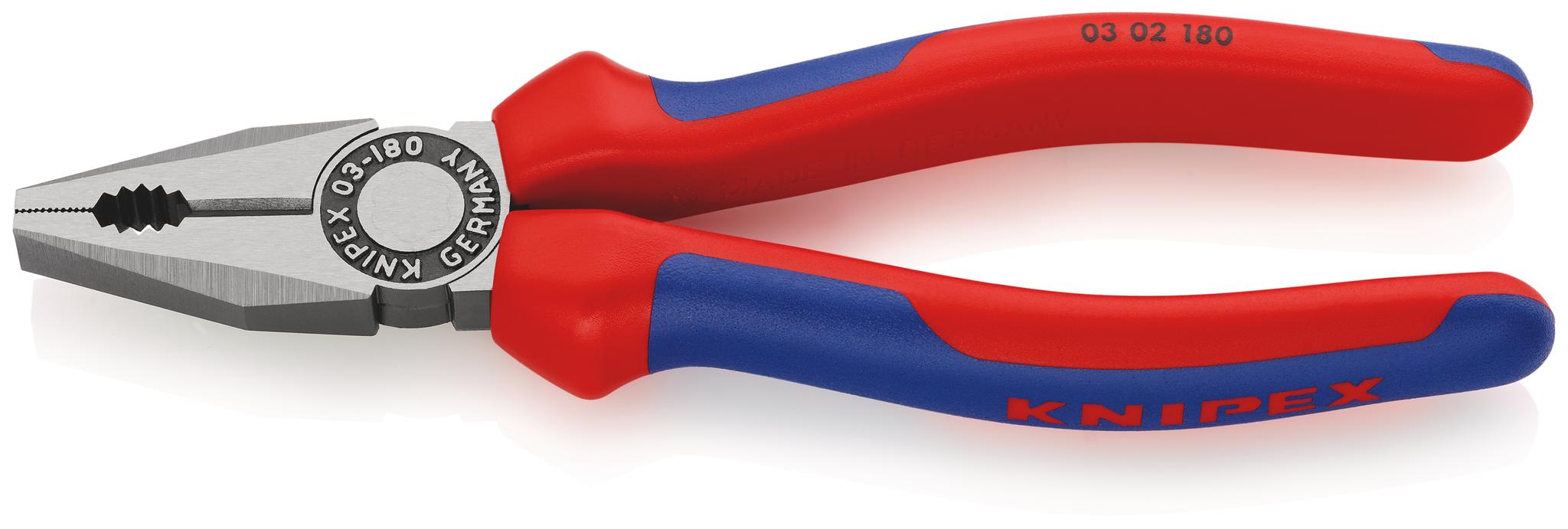 Produktfoto 1 von Knipex Kombizange, gebogen Schneidkraft → Kupferkabel: 12 mm Hartdraht: 2,2 mm Mittelharter Draht: 3,4 mm 180 mm