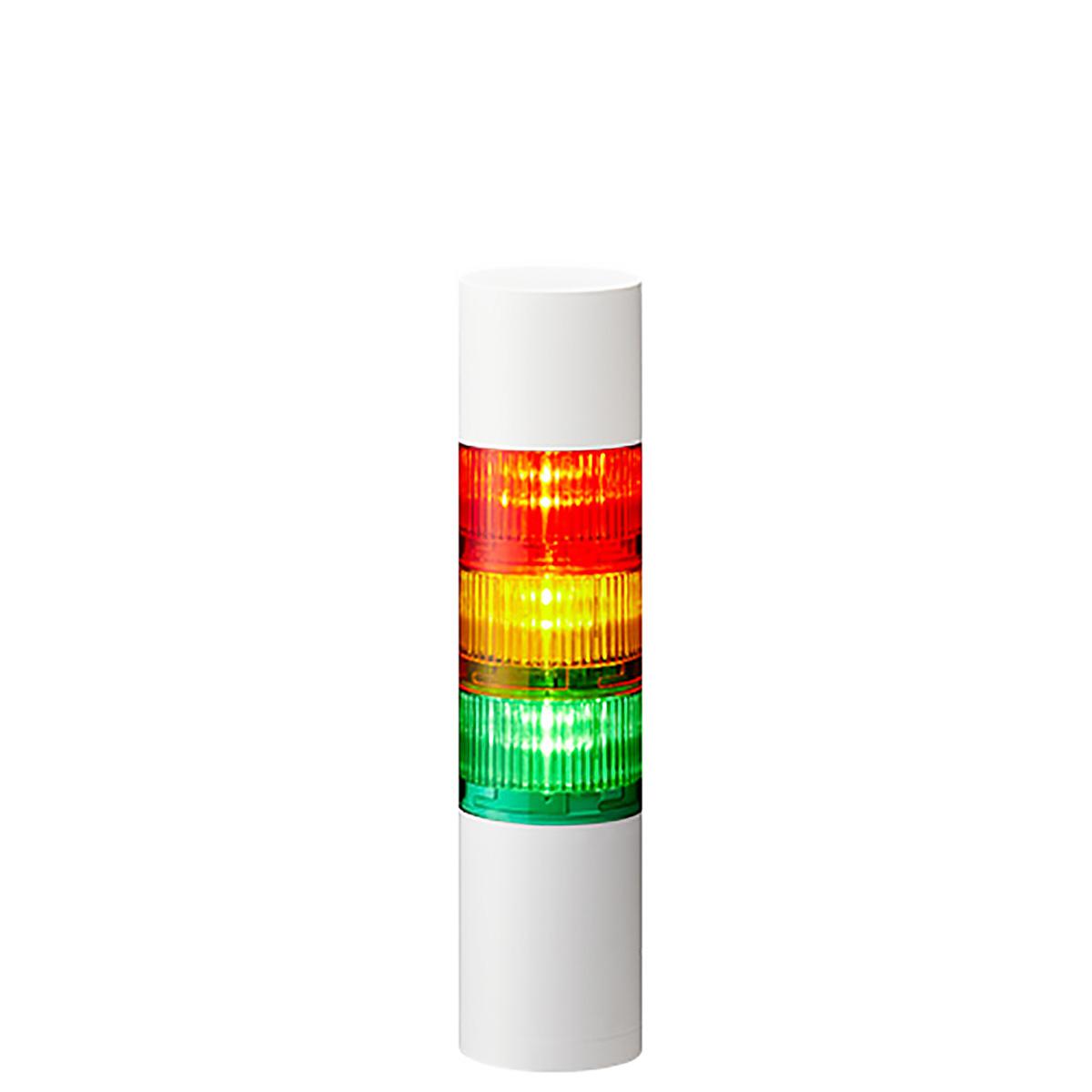 Produktfoto 1 von Patlite LR6 LED Signalturm 3-stufig mehrfarbig LED Rot/Gelb/Grün + Summer Blitz, Dauer 253.5mm Multifunktion