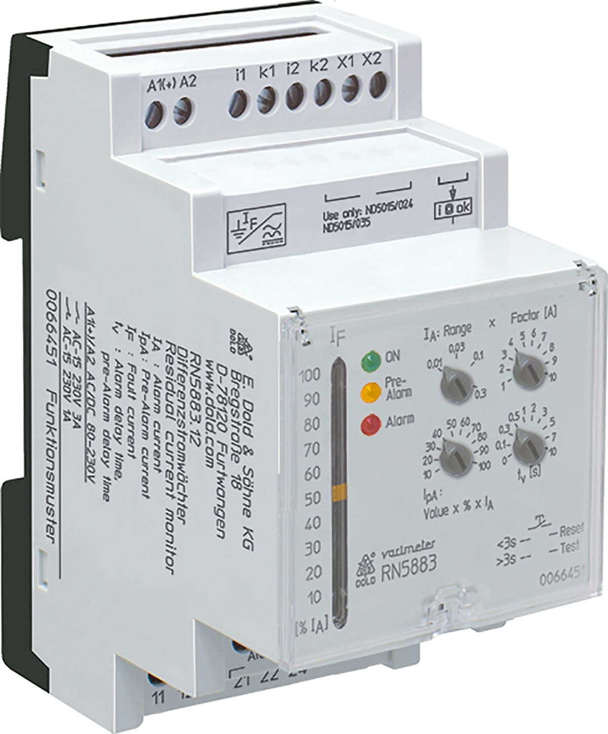 Dold RN5883 Überwachungsrelais, für Fehlerstrom 2-phasig, 2-poliger Wechsler 3000mA 10mA DIN-Schienen