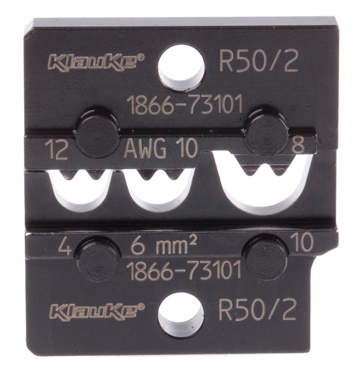 Produktfoto 1 von Klauke Crimp-Matrizensatz, 4mm² / 10mm² max., Typ Offene Anschlussklemme, Unisoliert, 4 Kont., 4 Ports, Kabelösen