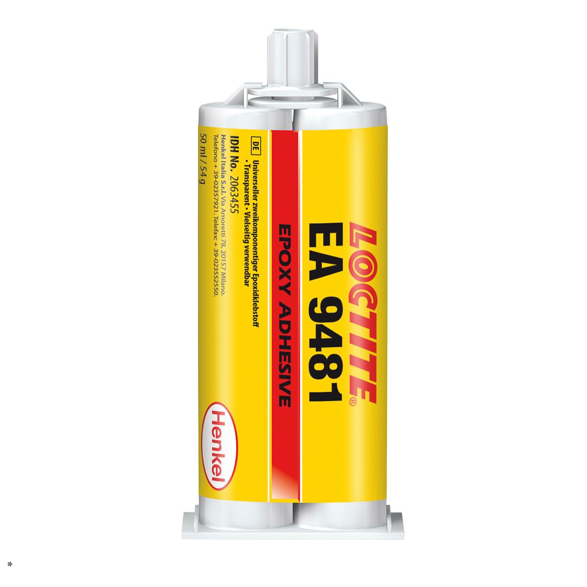 Loctite HYSOL 9481 Epoxid-Klebstoff Gelb transparent für Keramik, Glas, Metall, Kunststoff, Doppelkartusche 50 ml