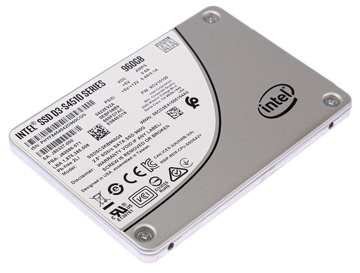 Produktfoto 1 von Intel SSD S4510, 2,5 Zoll Intern HDD-Festplatte SATA III 6 Gbit/s Industrieausführung, TLC, 960 GB, SSD, AES-256