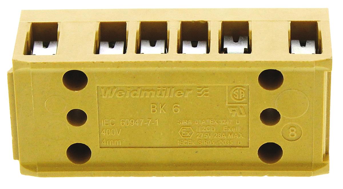 Produktfoto 1 von Weidmüller SAK Melamin  Verbindungsklemme Beige, Schraubanschluss 6-polig 22 → 12 AWG / 32A