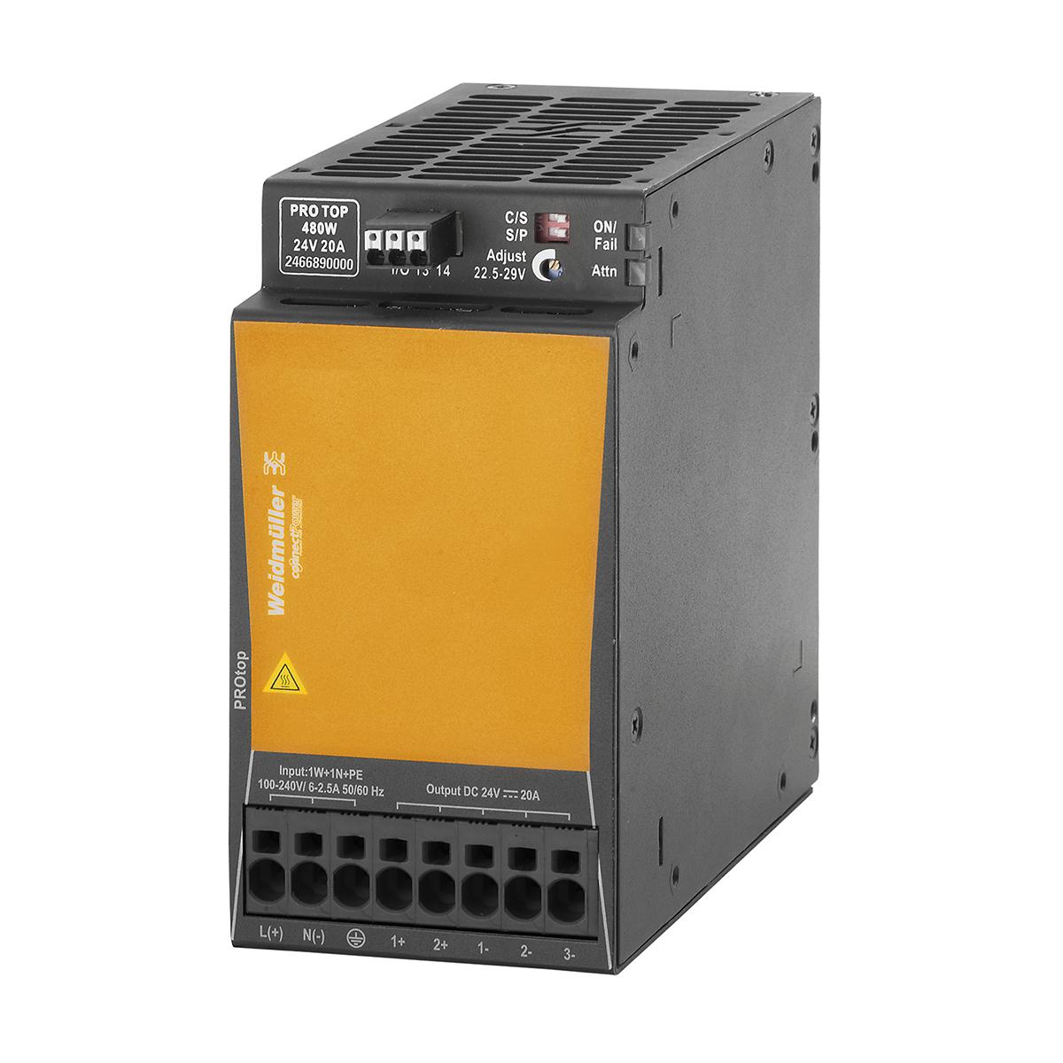 Produktfoto 1 von Weidmüller Pro Top Switch-Mode DIN-Schienen Netzteil 480W, 85 → 277V ac, 24V dc / 20A