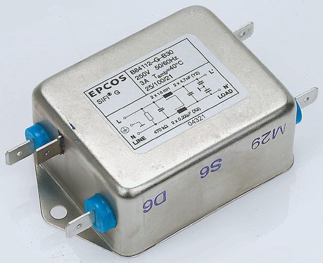 Produktfoto 1 von EPCOS B84112G Entstörfilter, 250 V ac/dc, 3A, Gehäusemontage, Schraub, 1-phasig 0,369 mA / 50 → 60Hz Single