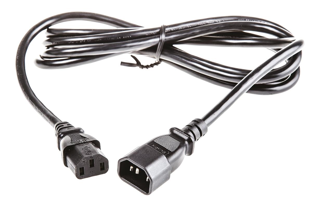 Produktfoto 1 von APC Konfektioniertes Stromkabel, A IEC C13 / Buchse, B IEC C14 / Stecker, 10 A, 2.5m Schwarz,  250 V