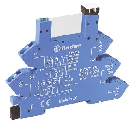 Produktfoto 1 von Finder Relaissockel zur Verwendung mit 34,51, 34,81 93, 5 -Kontakt , DIN-Schienen, 250V ac