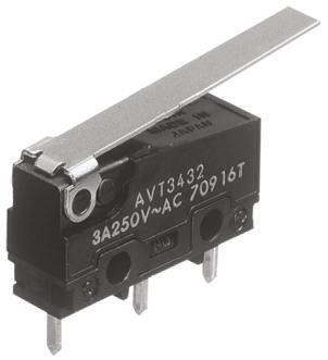 Produktfoto 1 von Panasonic Mikroschalter Scharnierhebel lang-Betätiger PCB, 5 A @ 250 V ac, 1-poliger Wechsler 0,44 N -25°C - +85°C