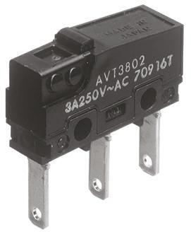 Produktfoto 1 von Panasonic Mikroschalter Stift Stößel-Betätiger Flachstecker, 100 mA @ 30 V dc, 1-poliger Wechsler 1,47 N -25°C - +85°C