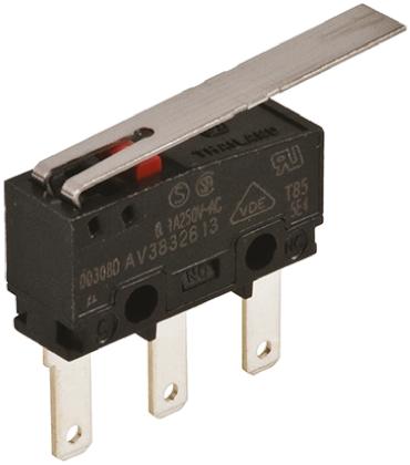 Produktfoto 1 von Panasonic Mikroschalter Scharnierhebel lang-Betätiger Flachstecker, 5 A @ 250 V ac, 1-poliger Wechsler 0,44 N -25°C -