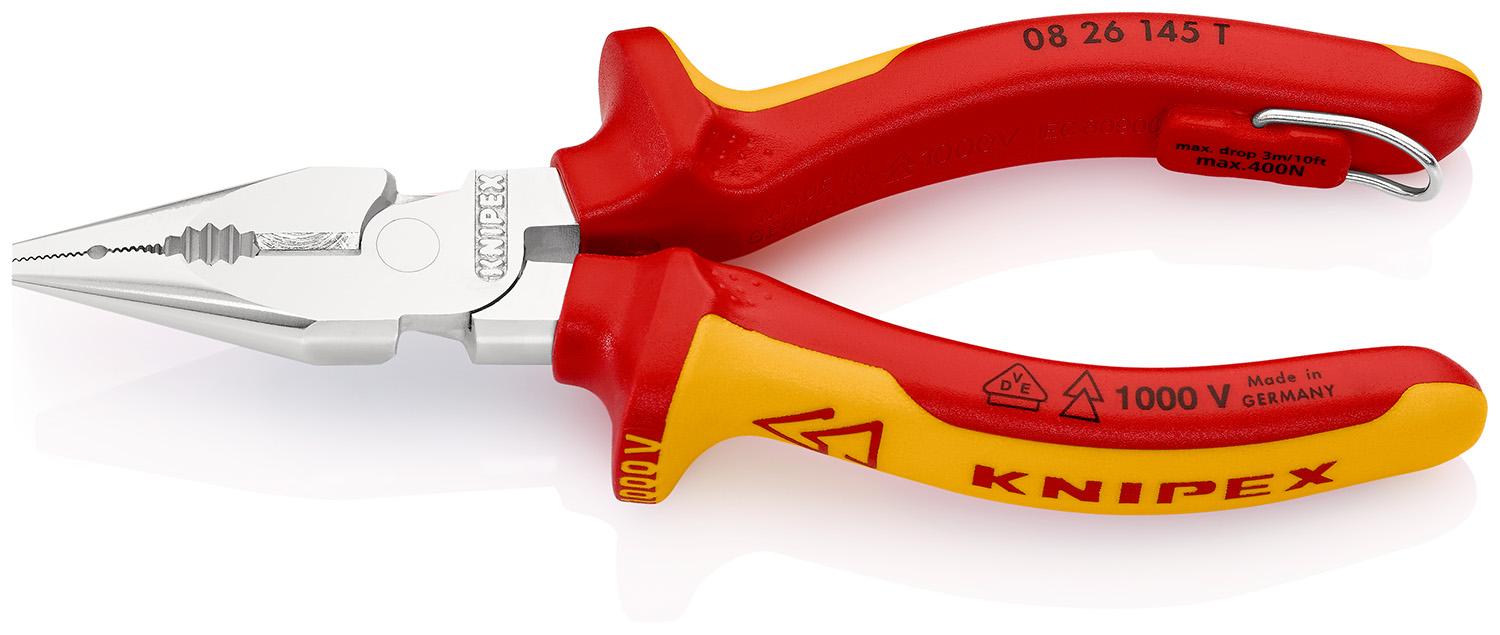 Produktfoto 1 von Knipex Kombizange, gebogen Schneidkraft → Kupferkabel: 8 mm harter Draht: 2 mm mittelharter Draht: 3 mm 145 mm VDE,