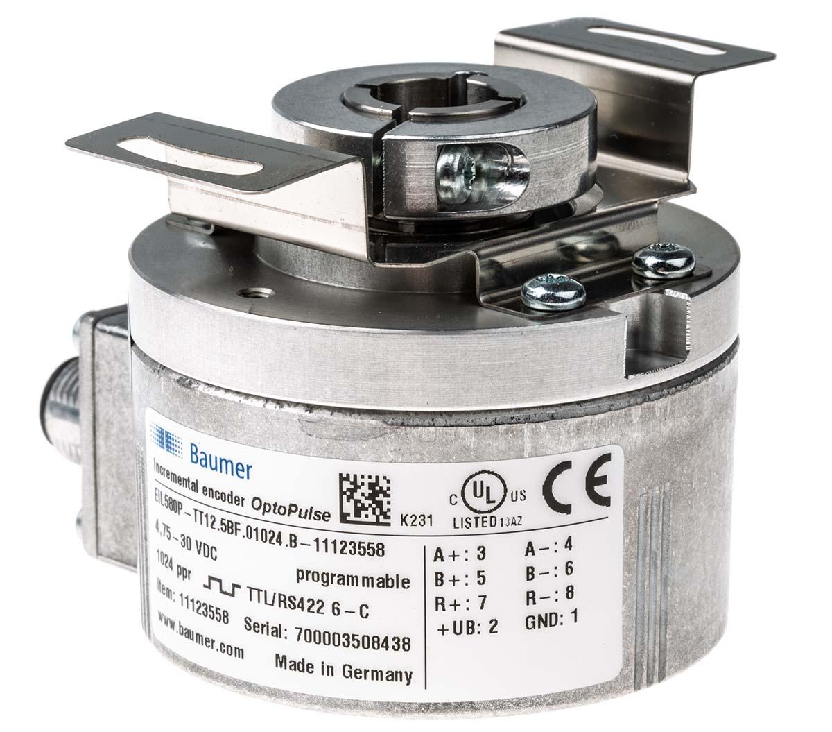 Baumer EIL580P Inkremental Drehgeber Optisch 1 → 65536/U, 6000U/min, 4,75 → 30 V dc, TTL/HTL Hohlwelle